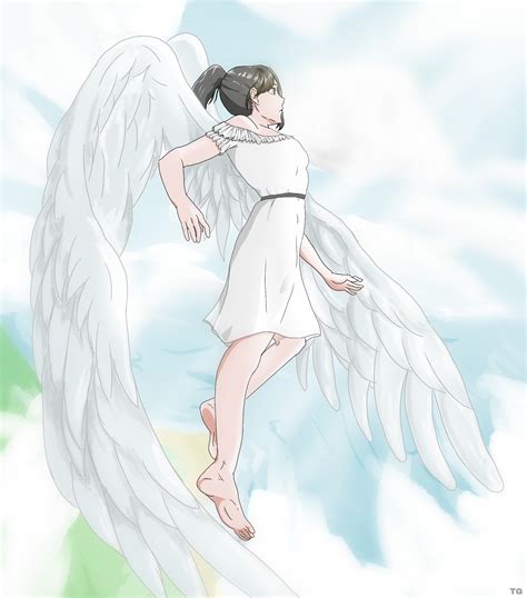 Anime Angel Girl Flying Drawing