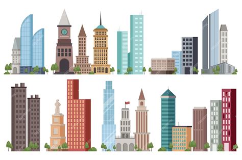 Premium Vector | City buildings set this is a flat design cartoon ...