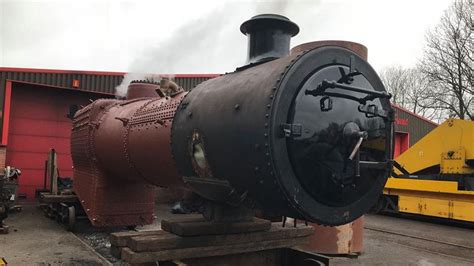 Steam Locomotive No.80080's boiler is prepared for steam testing