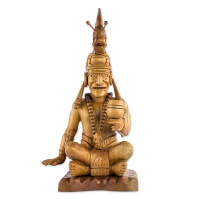 Hand Crafted Wood Statuette of Mayan Deity from Guatemala - Itzamna The Creator | NOVICA