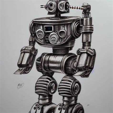 hyper realistic pencil drawing of a steampunk robot , | Stable Diffusion