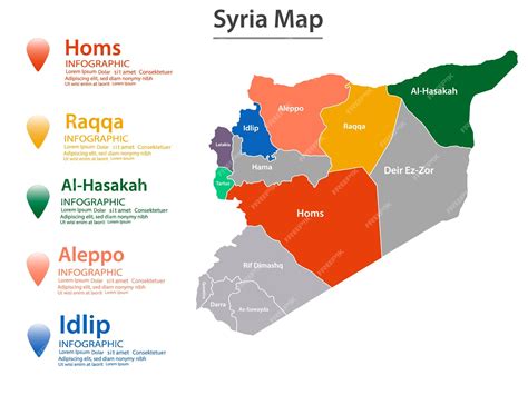 Premium Vector | Syria map divided into federal states Territory of country with regional borders