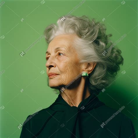 Beautiful Portrait of a Grandmother with Radiant Hair on Green ...