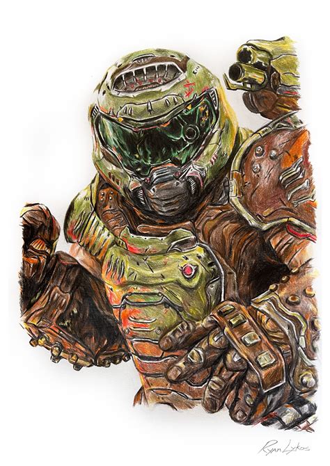 ArtStation - DOOM Slayer Artwork | Coloured pencils