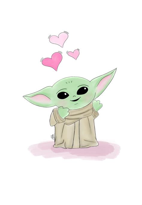 Baby Yoda “Grogu” Illustration | Yoda art, Disney phone wallpaper, Children illustration