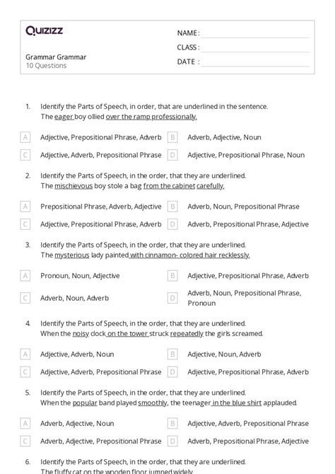 50+ Grammar worksheets on Quizizz | Free & Printable