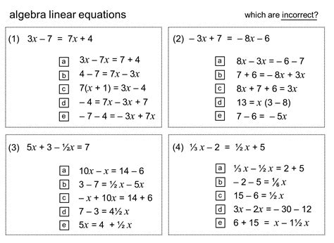 MEDIAN practice and quiz questions: algebra: linear equations