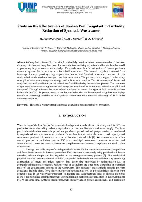 (PDF) Study on the Effectiveness of Banana Peel Coagulant in Turbidity ...