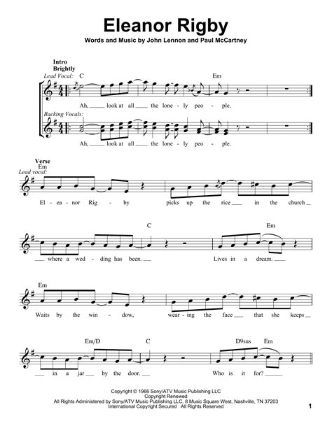 The Beatles Eleanor Rigby [Classical Version] Sheet Music Notes, Chords Download Printable Piano ...