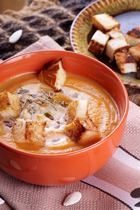 Pumpkin cream soup with croutons on Behance