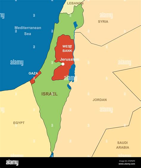 Israel on outline map, Middle East with Egypt, Syria, Lebanon, Jordan and Saudi Arabia. Israeli ...