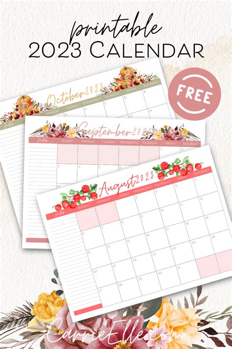 Free Printable 2023 Floral Calendar - Carrie Elle