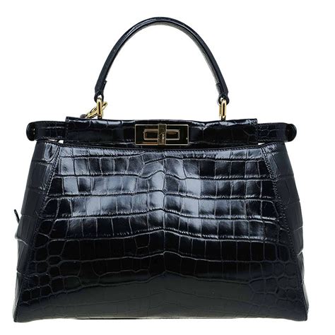 Fendi Black Crocodile Medium Peekaboo Top Handle Bag Fendi | TLC