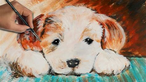 How to paint a cute PUPPY with Acrylics | ACRYLIC Painting Demo - YouTube