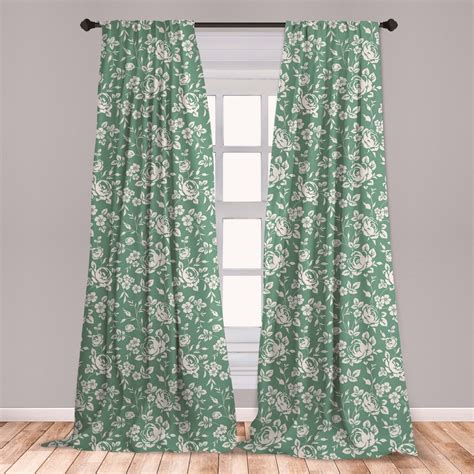 Floral Curtains 2 Panels Set, Classic Rose Branches Victorian Petals Romantic Botanical Blossom ...