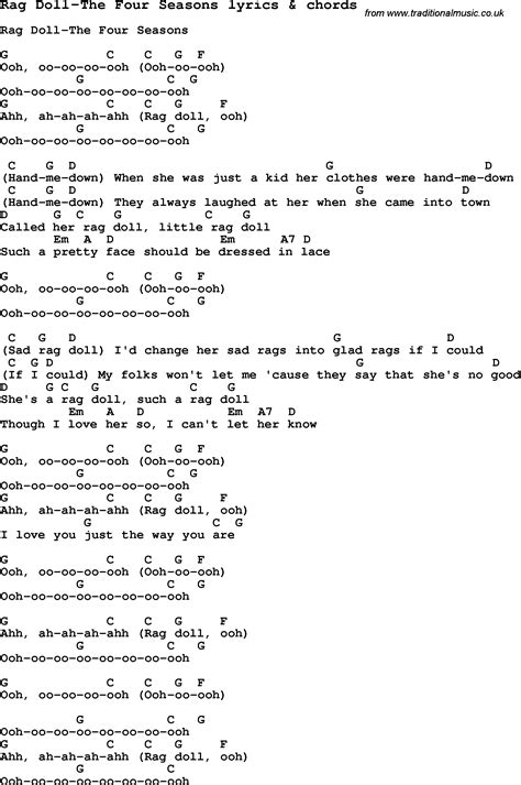 Love Song Lyrics for:Rag Doll-The Four Seasons with chords.