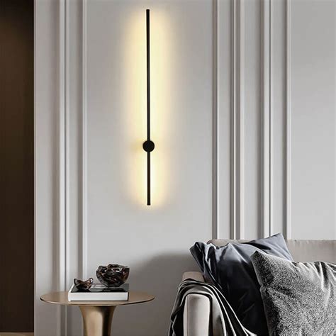 Modern Minimalist Long Strip LED Bedside Wall Sconce in Black 3000K LED ...