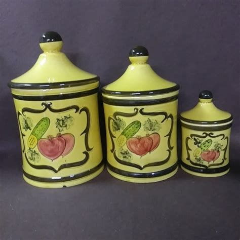 Vintage Ceramic Canisters 3 Piece Set. Hand Painted - Etsy