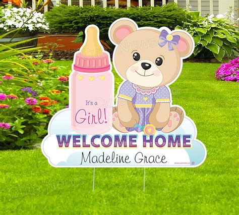 Amazon.com : Cute News Welcome Home New Baby Teddy Bear Yard Sign ...