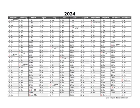 Free Calendar Template 2024 Excel - Printable Templates