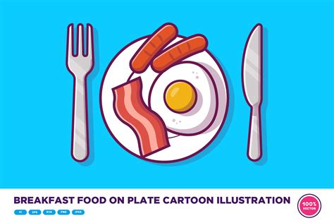 Breakfast Food on Plate Cartoon Graphic by catalyststuff · Creative Fabrica