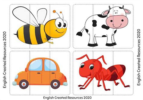 four different types of animals and insects in the shape of cutout squares with text that says