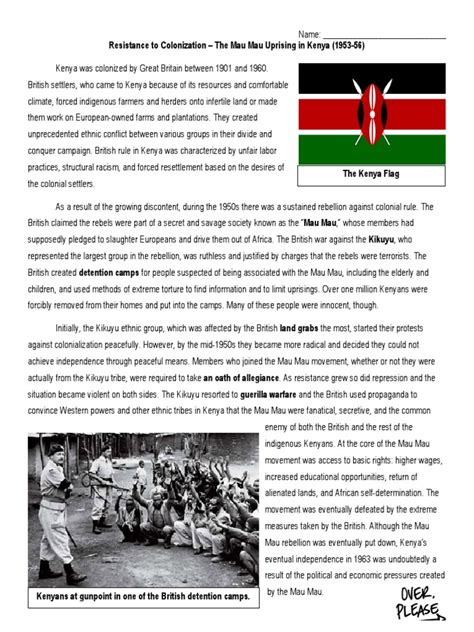 Mau Mau Rebellion Reading HW | PDF | Kenya | Violence