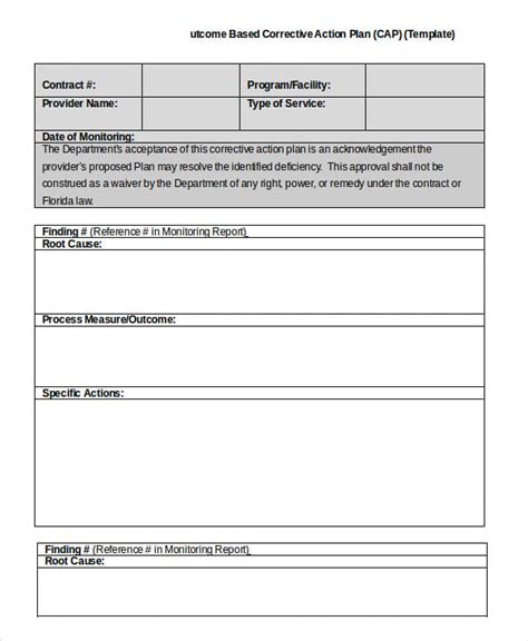 Printable Corrective Action Plan Template