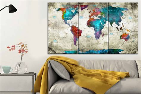 Push Pin World Map Print on Canvas Colorful World Map Photo - Etsy