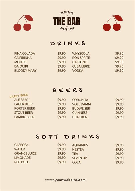 Editable list for drinks, beers, and soft drinks | Drink menu, Pina ...