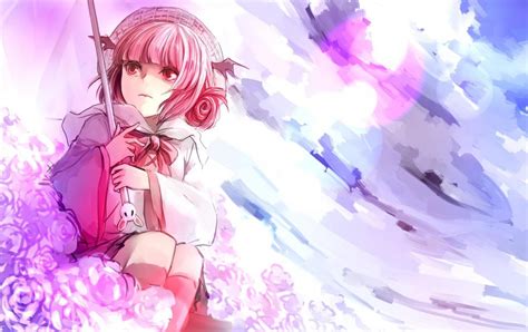 Anime, girl, art, umbrella, flowers, pink wallpaper | colorful ...