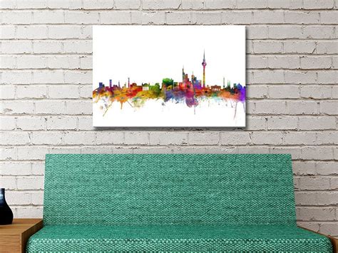 Berlin Skyline Colourful Print on Canvas Blue Horizon Prints Australia