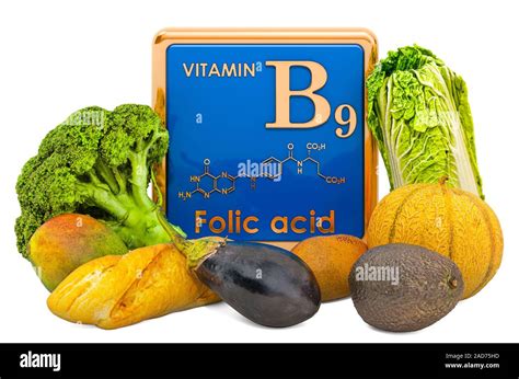 Foods Highest in Vitamin B9, Folic Acid. 3D rendering isolated on white background Stock Photo ...