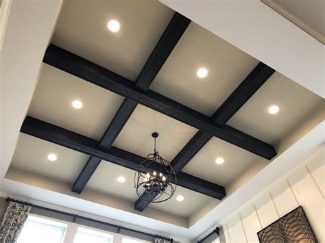 Coffered Ceiling with Stained Beams in 2024 | House ceiling design ...