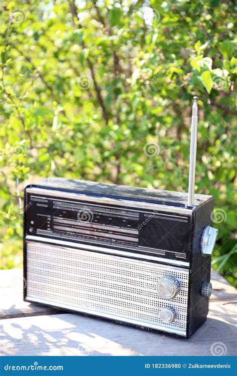 Antique Radio with Antenna on a Green Background Stock Photo - Image of communication, audio ...