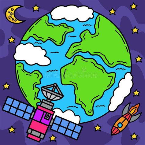 Space Satellite Colored Cartoon Illustration Stock Vector ...