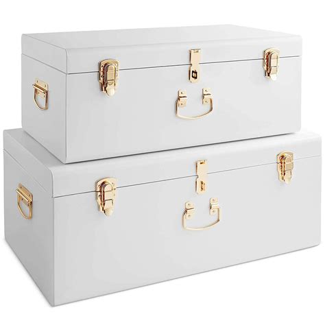 Amazon.com: Beautify Large White Steel Metal Storage Trunk Set with Champagne Handles - College ...