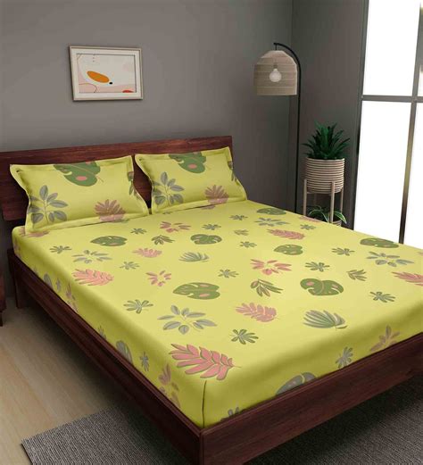 Buy Yellow Floral 180 TC Cotton King Sized Bed Sheets with 2 Pillow Covers at 17% OFF by ...