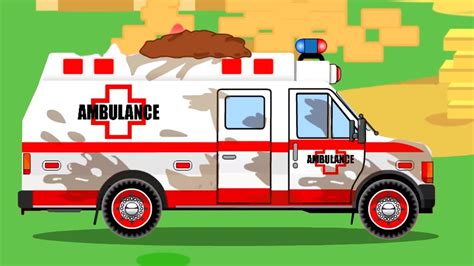 White Ambulance Car Rescue in the City w Tow Truck - Animation Cars & Trucks Cartoon for ...