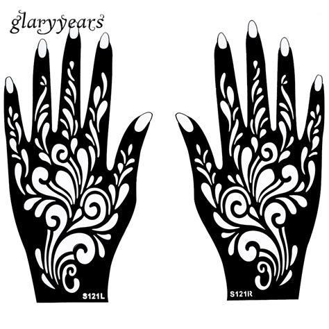 1 Pair Hands Mehndi Henna Tattoo Stencil Flower Pattern Design for ...