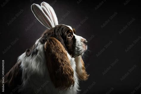 cute dog wearing bunny ears. Generative AI Stock Illustration | Adobe Stock