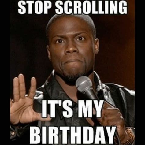 Kevin Hart - Stop scrolling its my birthday meme Funny Happy Birthday ...