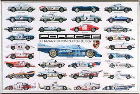 the porsche race cars are shown in this framed poster, which is on ...