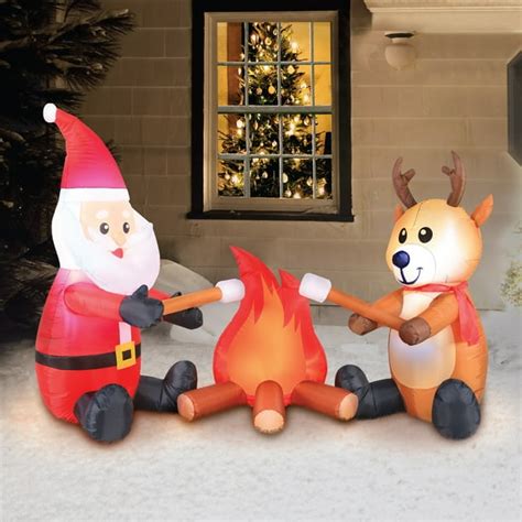 Holiday Time Yard Inflatables Campfire Santa and Reindeer, 6ft - Walmart.com - Walmart.com