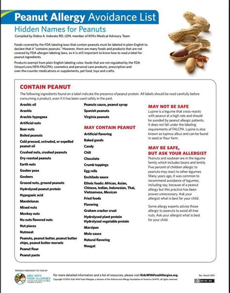 Peanut allergy avoidance list - .pdf at link contains printable travel cards. | Common food ...