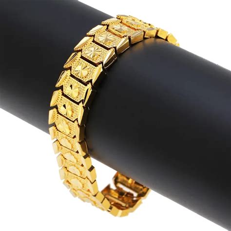 Fashion Heart Men Bracelet Beautiful Male Jewelry 24K Gold Bracelet Bangle For Men-in Chain ...