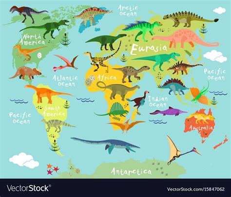 Dinosaurs map of the world Royalty Free Vector Image , #AD, #world, #map, #Dinosaurs, #Royalty # ...