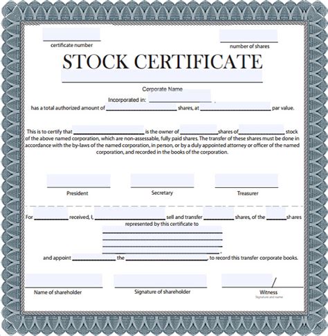 Free Stock Certificate Template