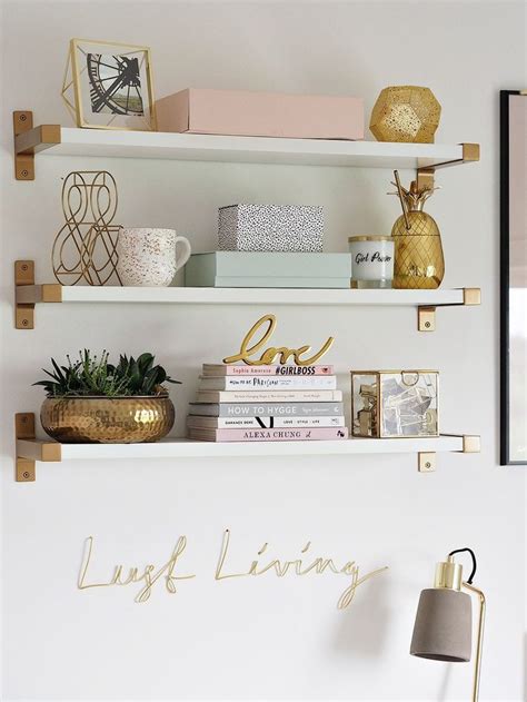 White Floating Shelves With Gold Brackets - Find Property to Rent