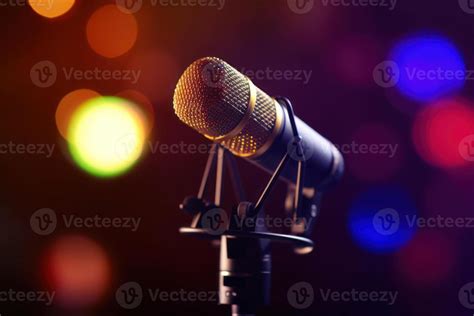 Studio Podcast Microphone on Blurry Neon Background 22347600 Stock ...